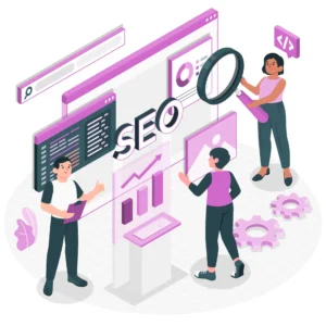 Imagem ilustrativa sobre ferramentas para monitorar a SERP e acompanhar o desempenho de sites em resultados de busca, com gráficos e pessoas trabalhando em SEO.