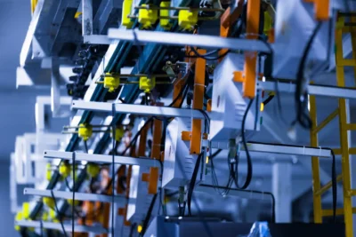 Imagem mostrando equipamentos industriais modernos em uma fábrica, destacando o guia sobre escolha e implementação de novos equipamentos.
