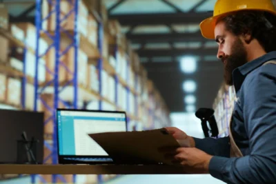 Pequena indústria usando tecnologia digital para otimizar operações com baixo investimento, destacando inovação e economia de recursos.